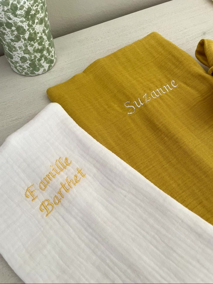 Protège Livret de famille brodée Jaune BLANC