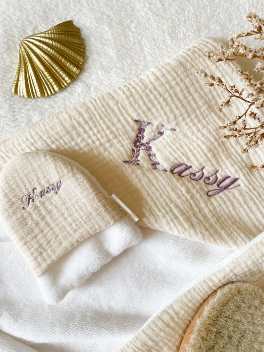 Cape de bain broderie fleurie Mauve NATUREL