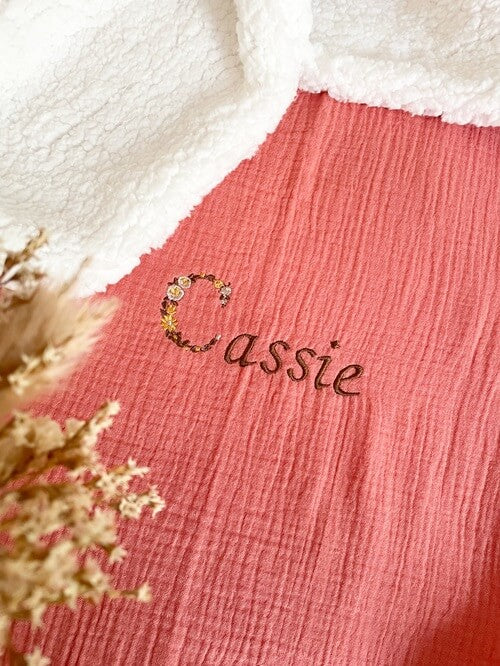 Couverture chaude broderie fleurie Chocolat MARSALA