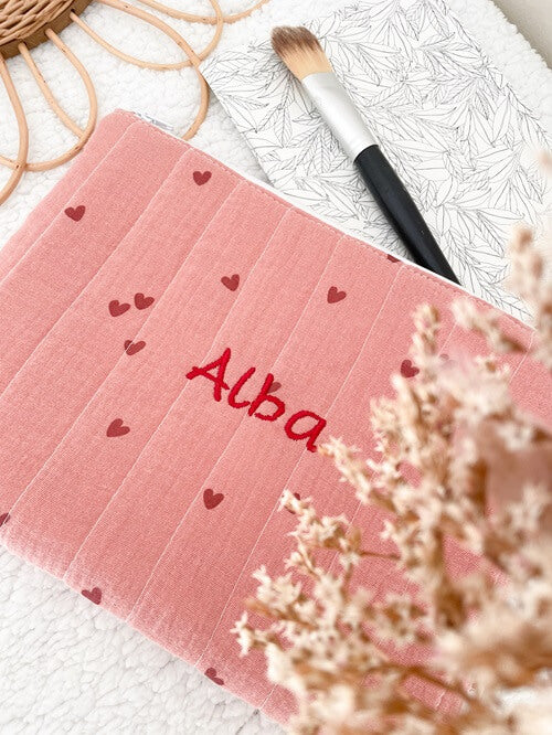 Trousse de toilette matelassée brodée Cerise COEUR